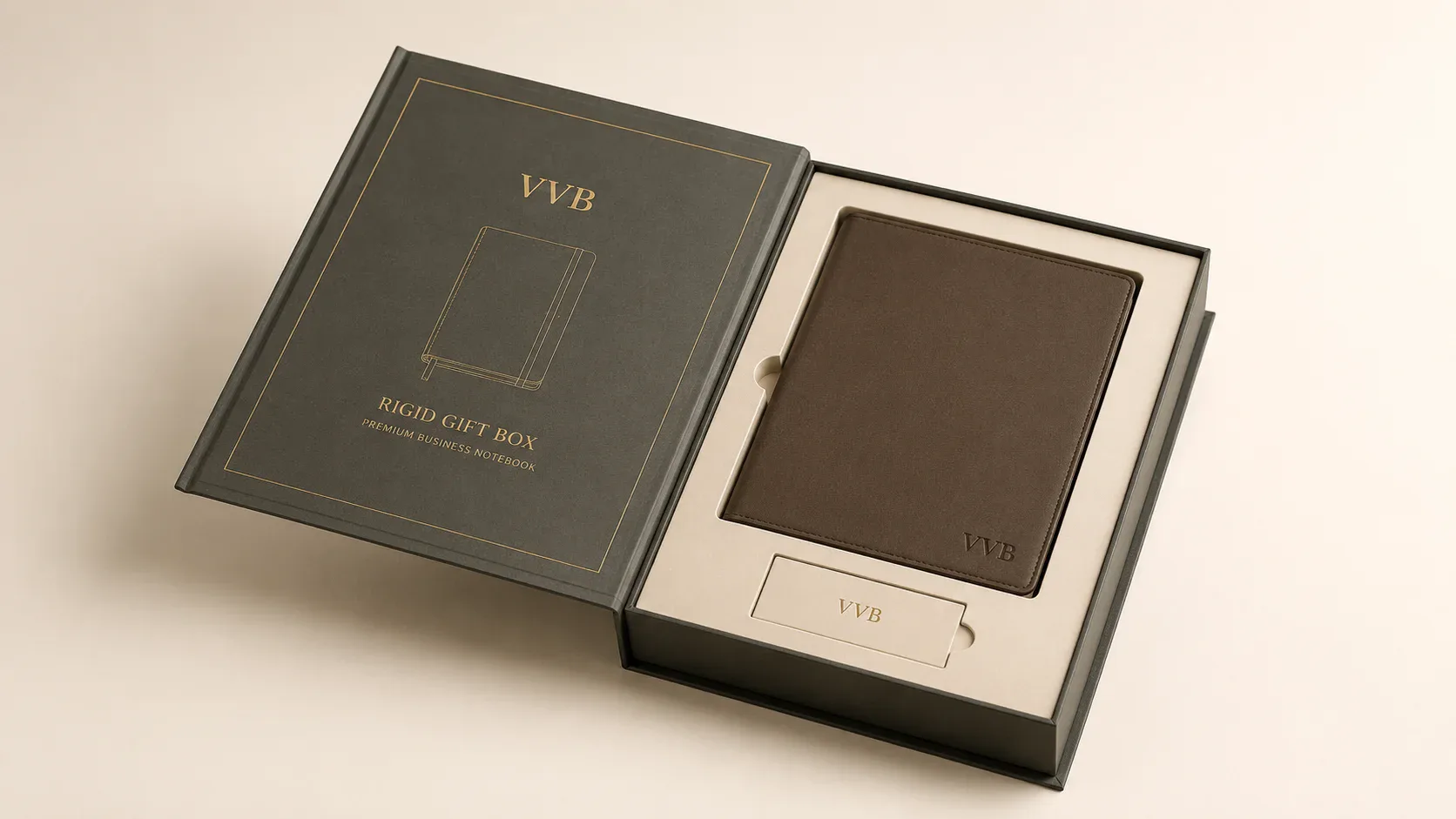 Rigid gift boxes for corporate gift packaging.